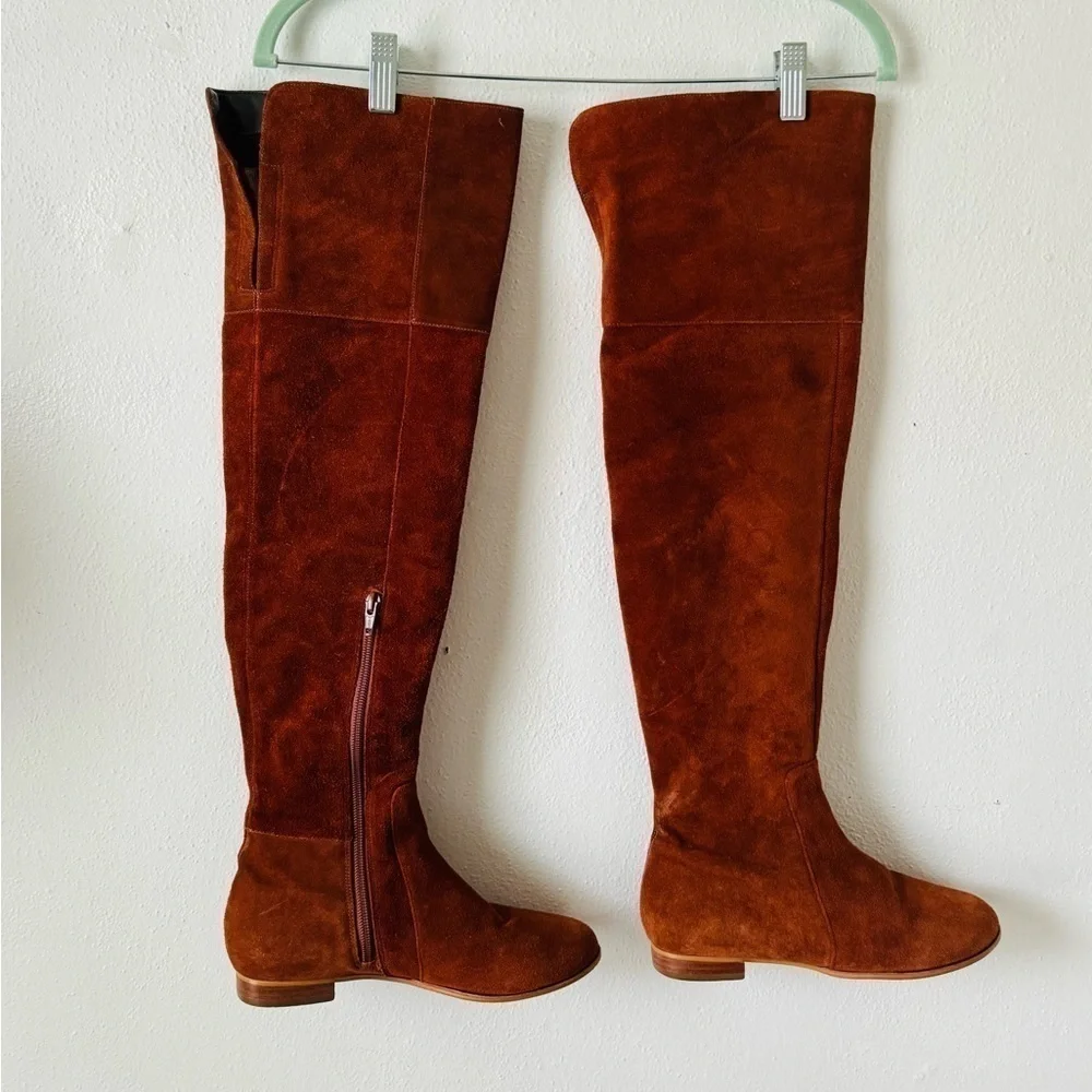 Anthropologie Pyramidis over the knee brown suede leather boots sz